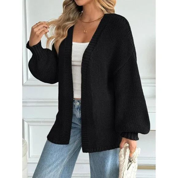 Women Oversized Knit Cardigan Sweater Open Front Long Sleeve Casual - Picture 3 of 6